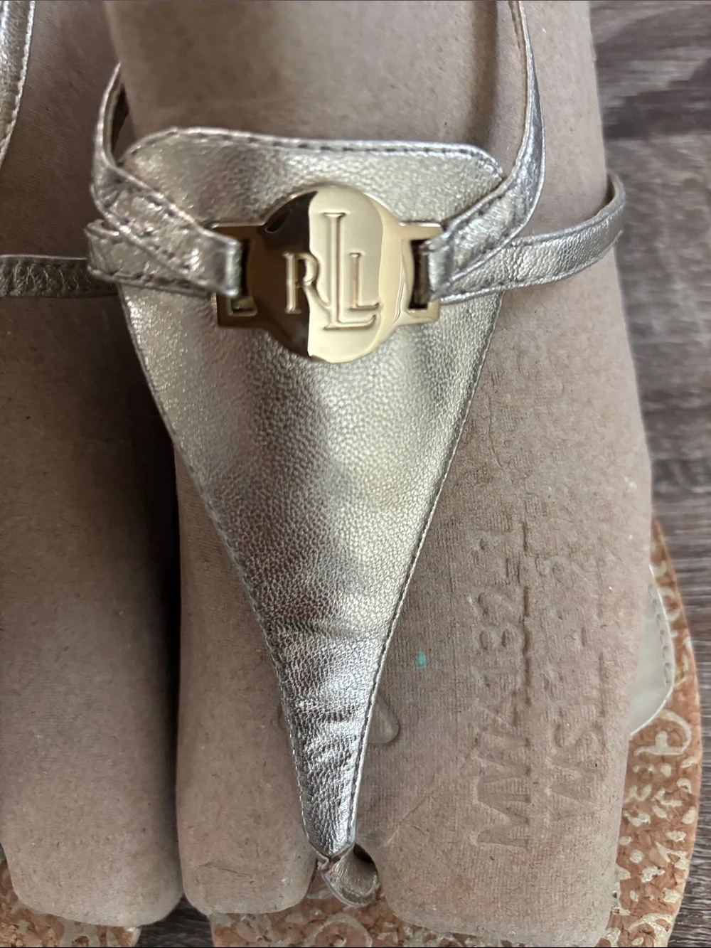 Ralph Lauren Metallic Gold Leather Slingback Thong Sandals size 10